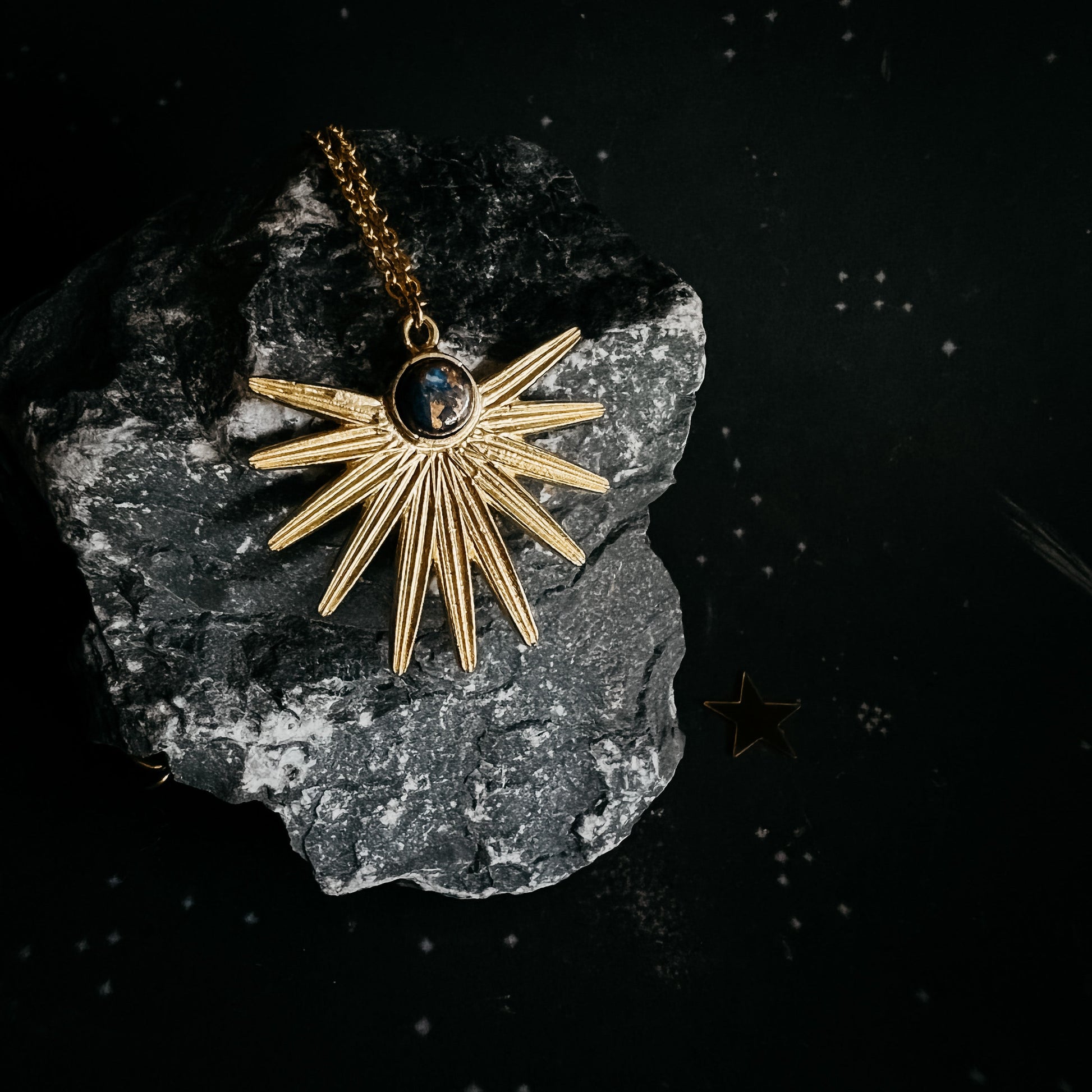 Dark Before the Dawn Sunburst Necklace with Copper Lapis Lazuli – Necklace