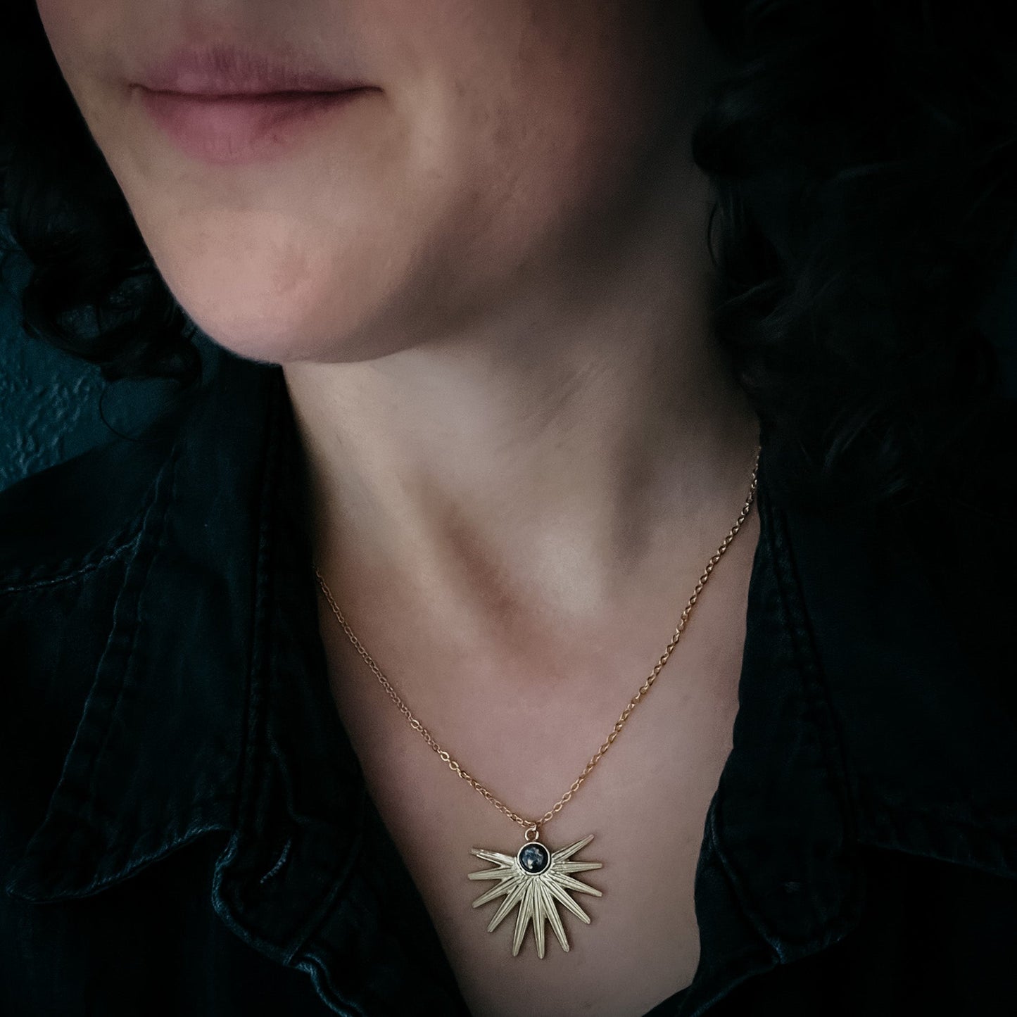 Dark Before the Dawn Sunburst Necklace with Copper Lapis Lazuli – Necklace
