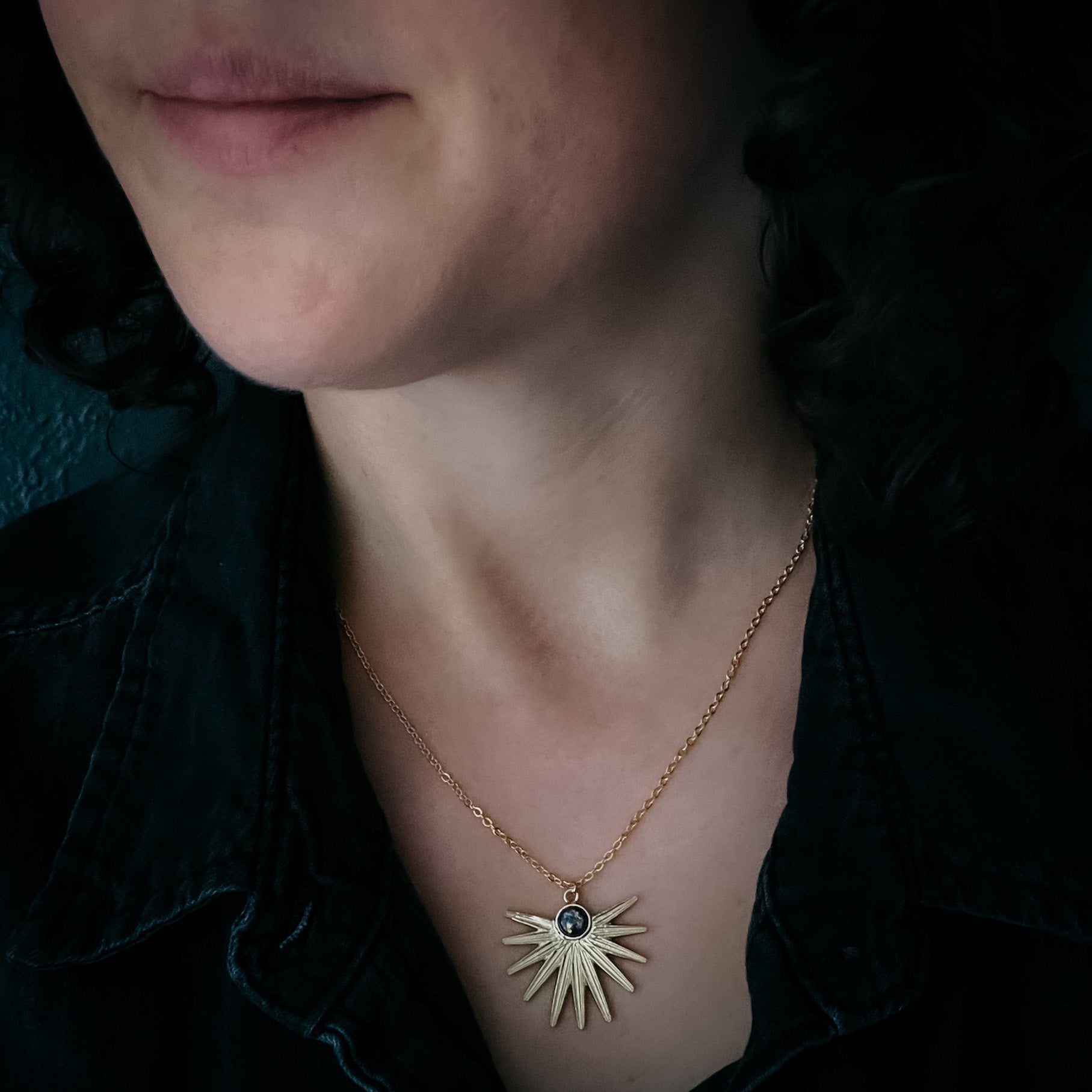 Dark Before the Dawn Sunburst Necklace with Copper Lapis Lazuli – Necklace