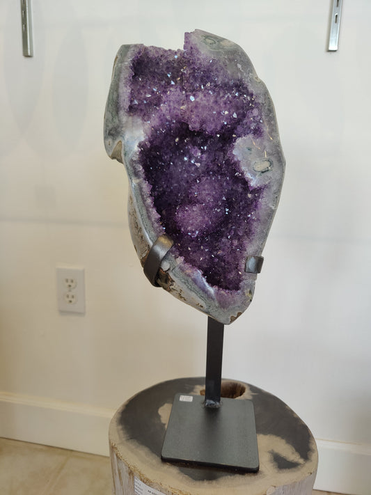 Amethyst Geode Sculpture with Wrought Iron Display Stand
