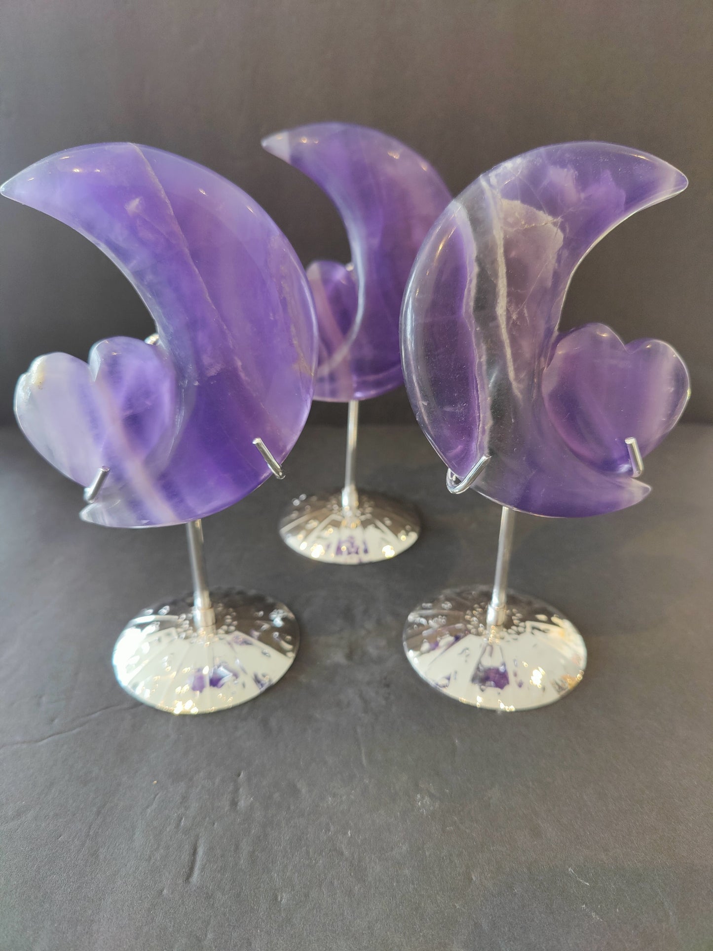 Purple Fluorite Half-Moon & Heart Sculpture on 5" Metal Stand – Lapidary