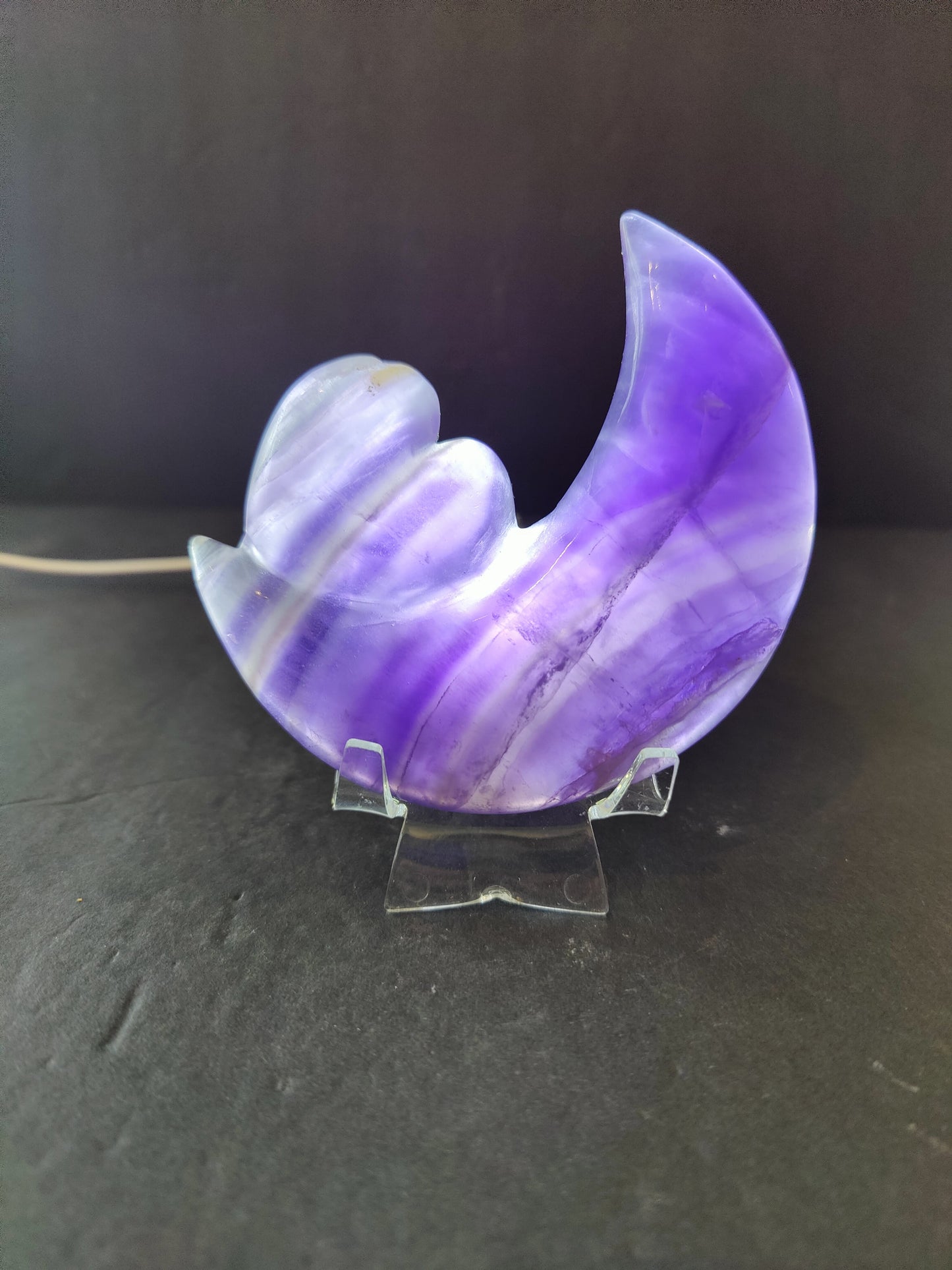 Purple Fluorite Half-Moon & Heart Sculpture on 5" Metal Stand – Lapidary