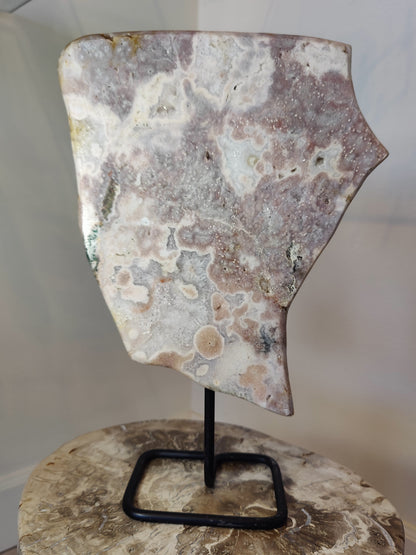 Pink Amethyst Polished Slab Sculpture on Metal Display Stand 3.16kg – Lapidary