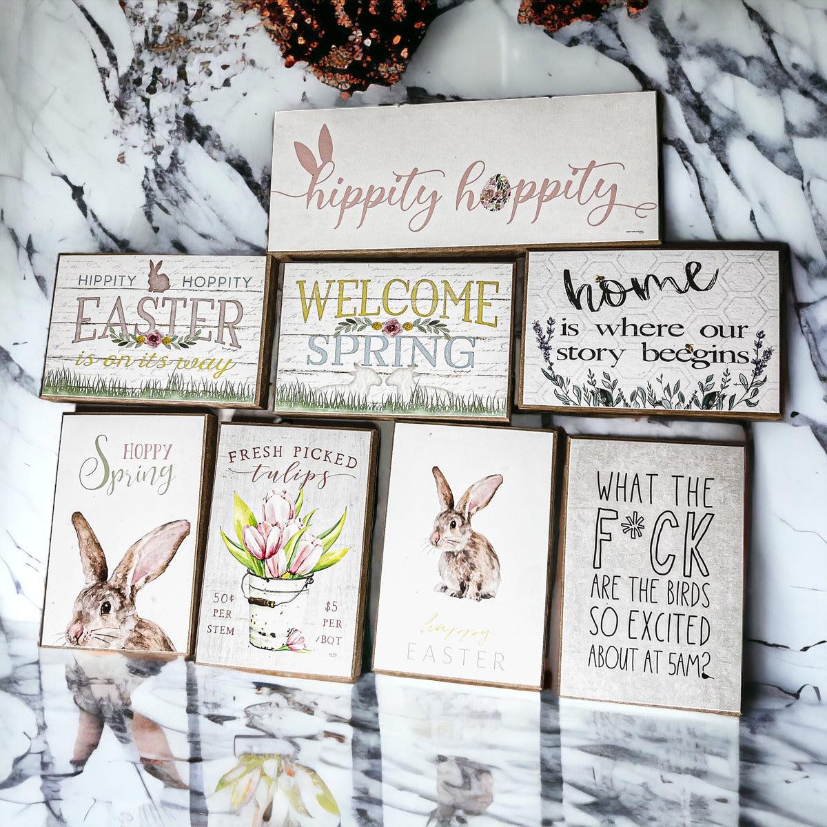 Easter Spring Wooden Block Signs - Farmhouse Tiered Tray Decor – wooden block sign