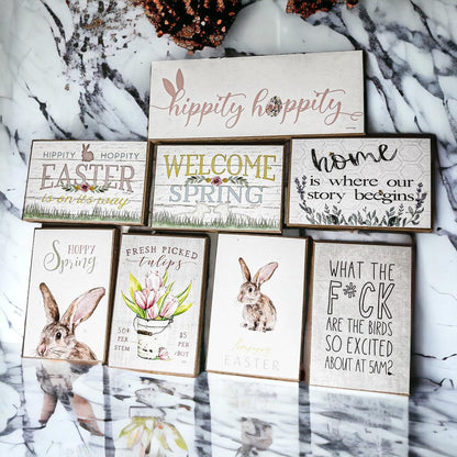 Easter Spring Wooden Block Signs - Farmhouse Tiered Tray Decor – wooden block sign