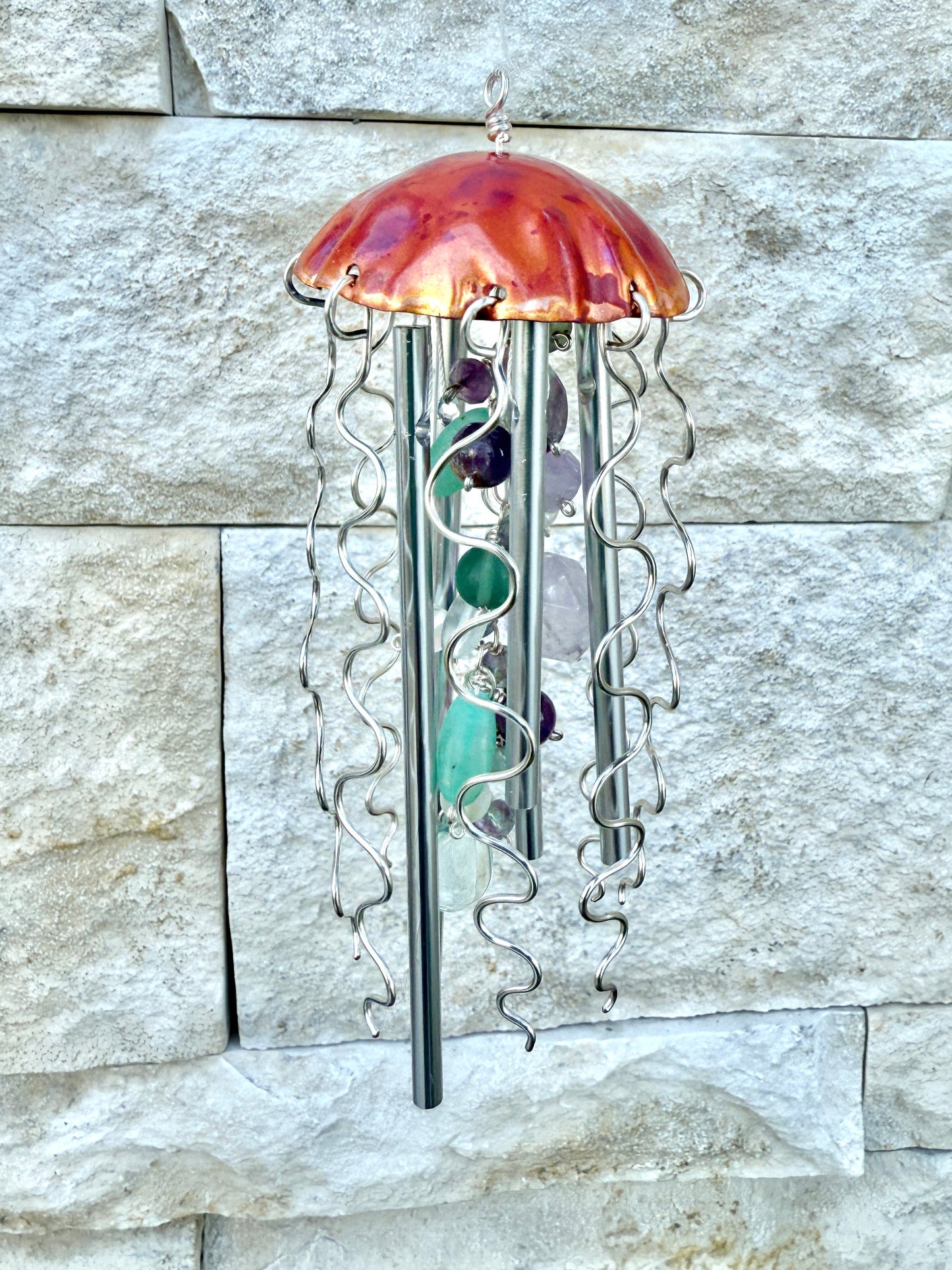 Jellyfish Wind Chime – Teal and Purple Red Silver