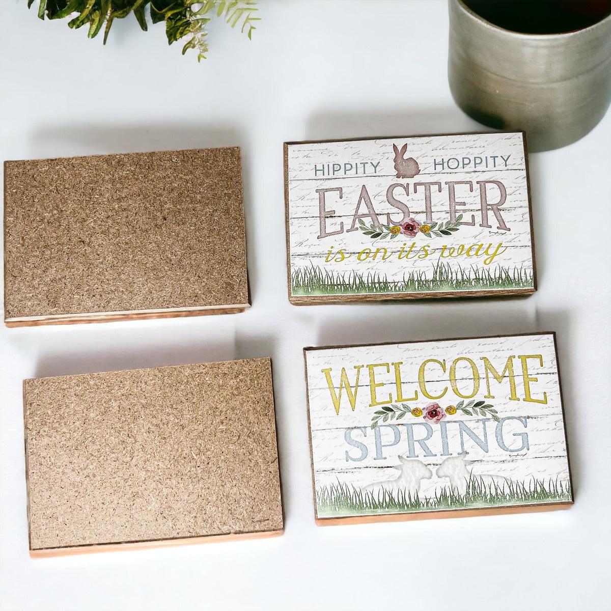 Easter Spring Wooden Block Signs - Farmhouse Tiered Tray Decor – 2pk-1 of Each wooden block sign