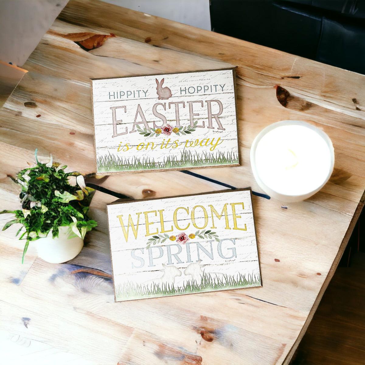 Easter Spring Wooden Block Signs - Farmhouse Tiered Tray Decor – wooden block sign