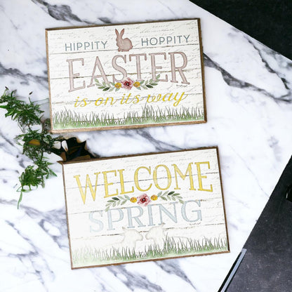 Easter Spring Wooden Block Signs - Farmhouse Tiered Tray Decor – wooden block sign
