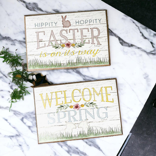 Easter Spring Wooden Block Signs - Farmhouse Tiered Tray Decor – wooden block sign
