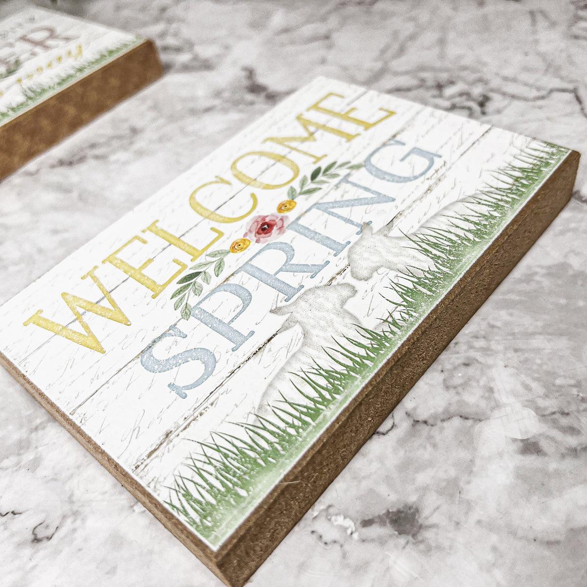 Easter Spring Wooden Block Signs - Farmhouse Tiered Tray Decor – wooden block sign