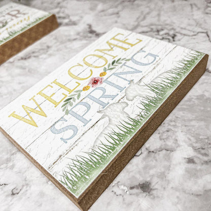 Easter Spring Wooden Block Signs - Farmhouse Tiered Tray Decor – wooden block sign