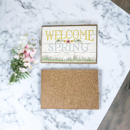 Easter Spring Wooden Block Signs - Farmhouse Tiered Tray Decor – Welcome Spring wooden block sign