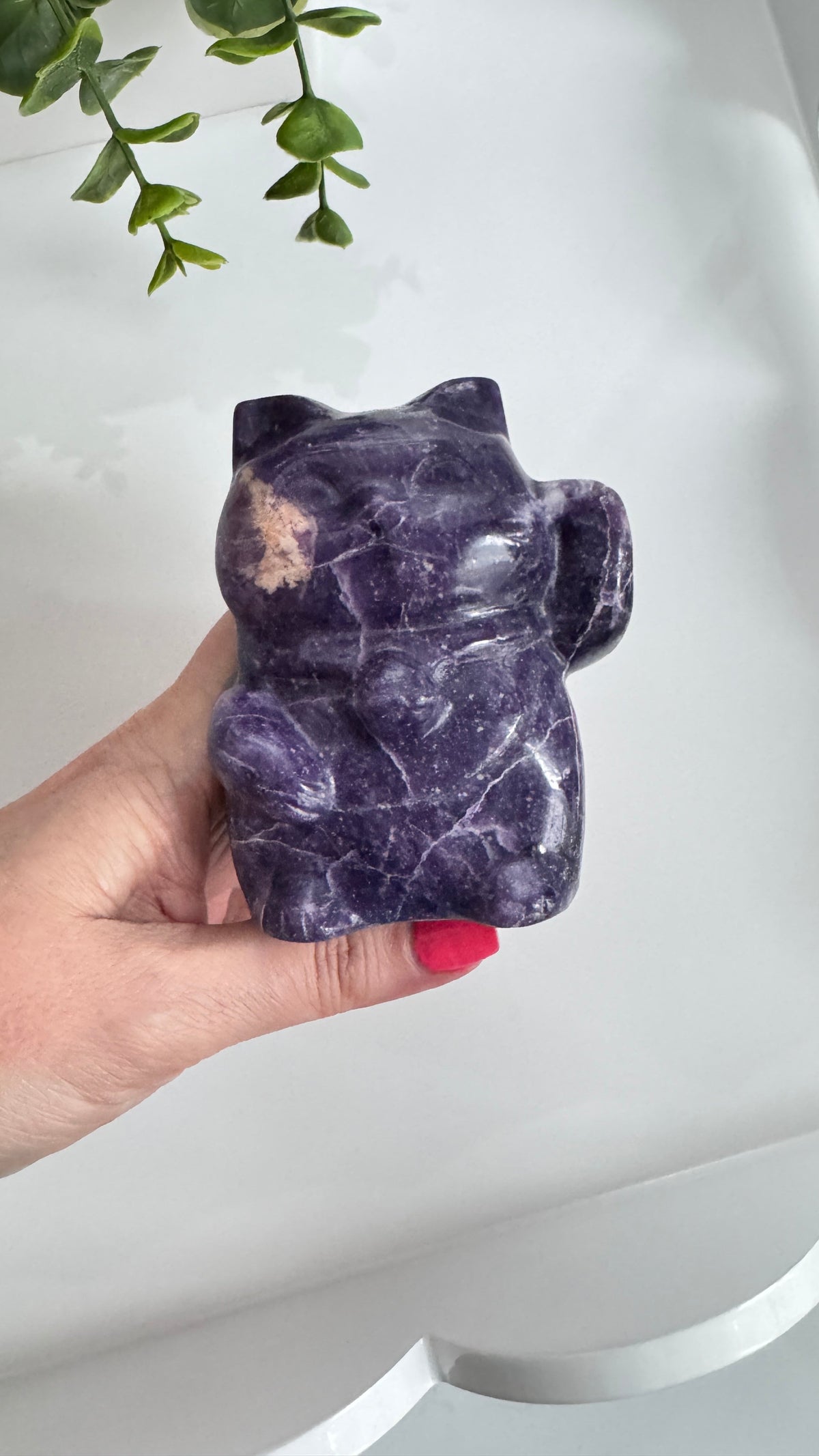 XL Lepidolite & Pink Petalite Lucky Cat | 4" Maneki Neko – Crystals