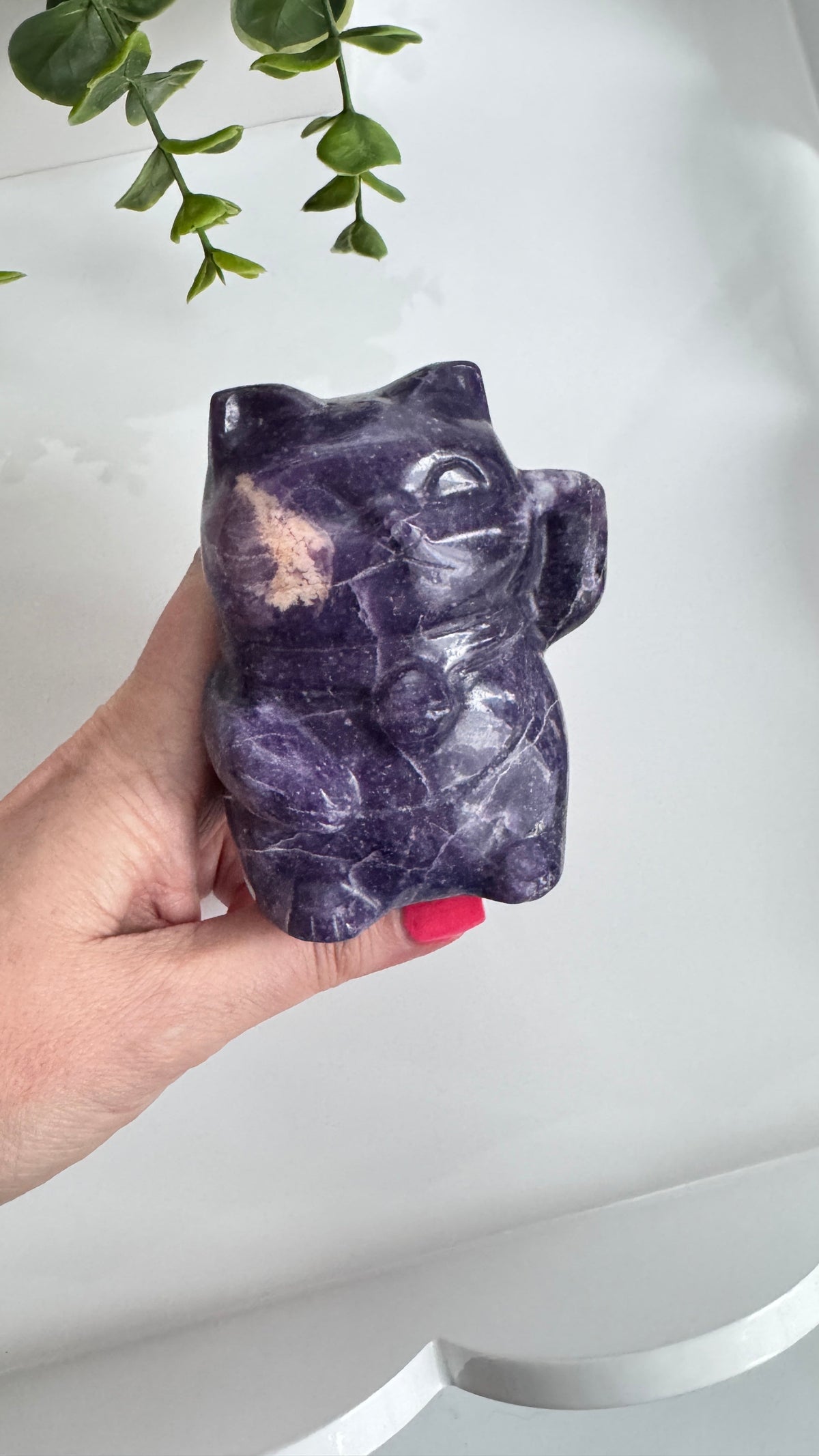 XL Lepidolite & Pink Petalite Lucky Cat | 4" Maneki Neko – Crystals