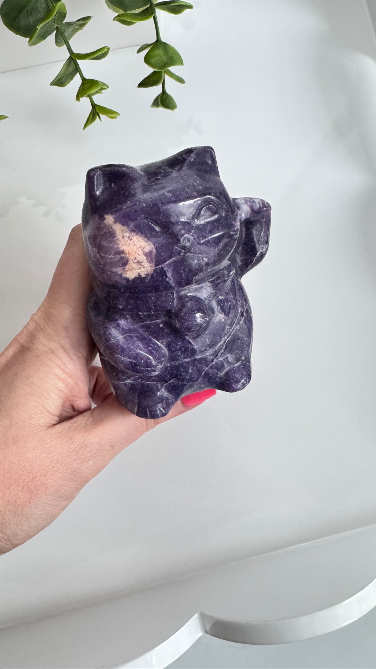 XL Lepidolite & Pink Petalite Lucky Cat | 4" Maneki Neko – Crystals