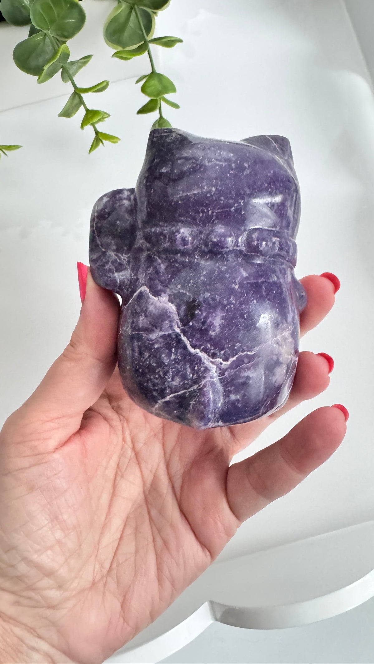 XL Lepidolite & Pink Petalite Lucky Cat | 4" Maneki Neko – Crystals