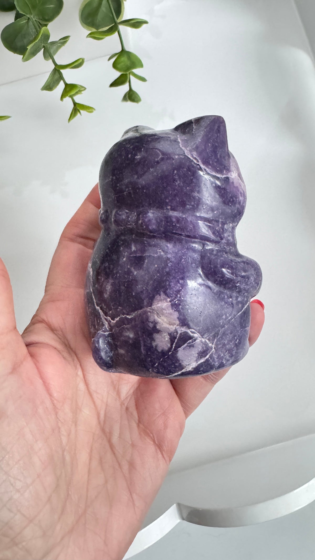 XL Lepidolite & Pink Petalite Lucky Cat | 4" Maneki Neko – Crystals
