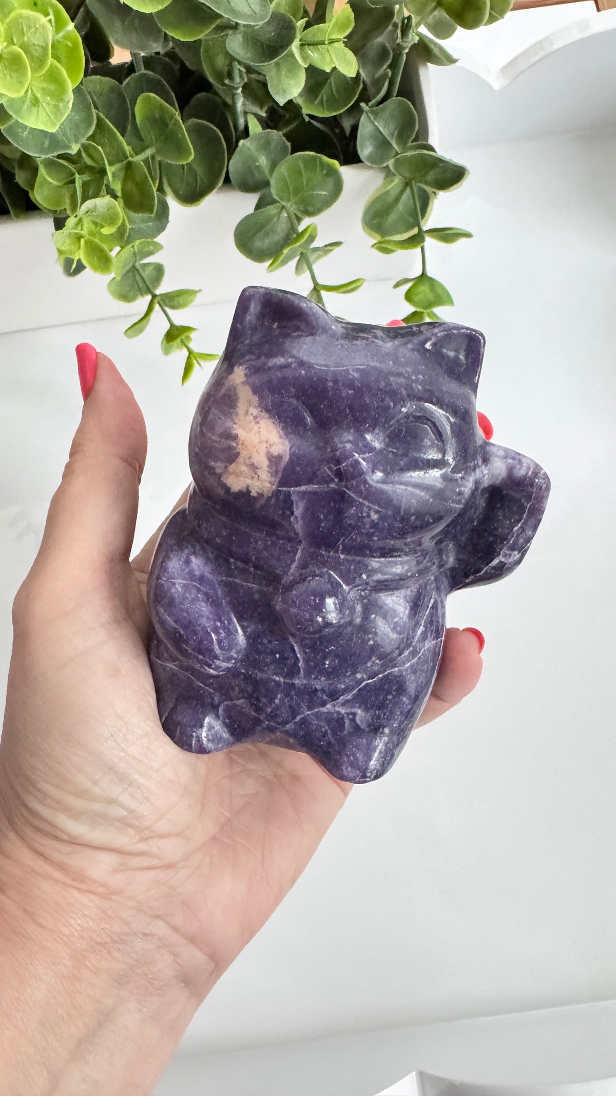 XL Lepidolite & Pink Petalite Lucky Cat | 4" Maneki Neko – Crystals