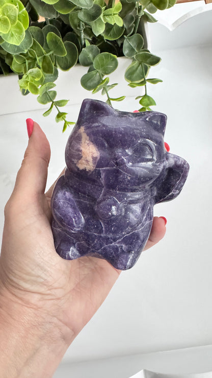 XL Lepidolite & Pink Petalite Lucky Cat | 4" Maneki Neko – Crystals