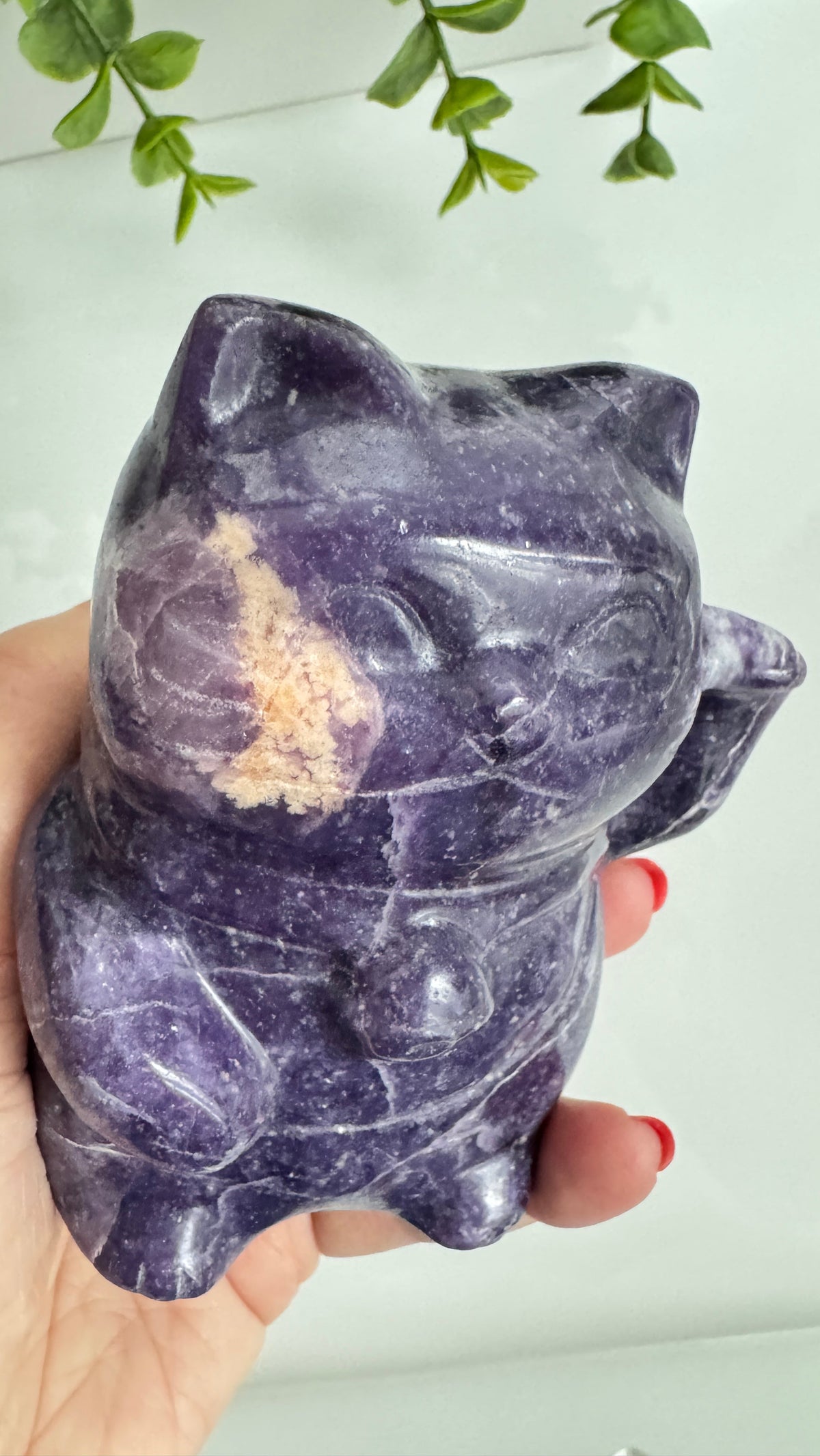 XL Lepidolite & Pink Petalite Lucky Cat | 4" Maneki Neko – Crystals
