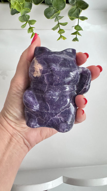 XL Lepidolite & Pink Petalite Lucky Cat | 4" Maneki Neko – Crystals