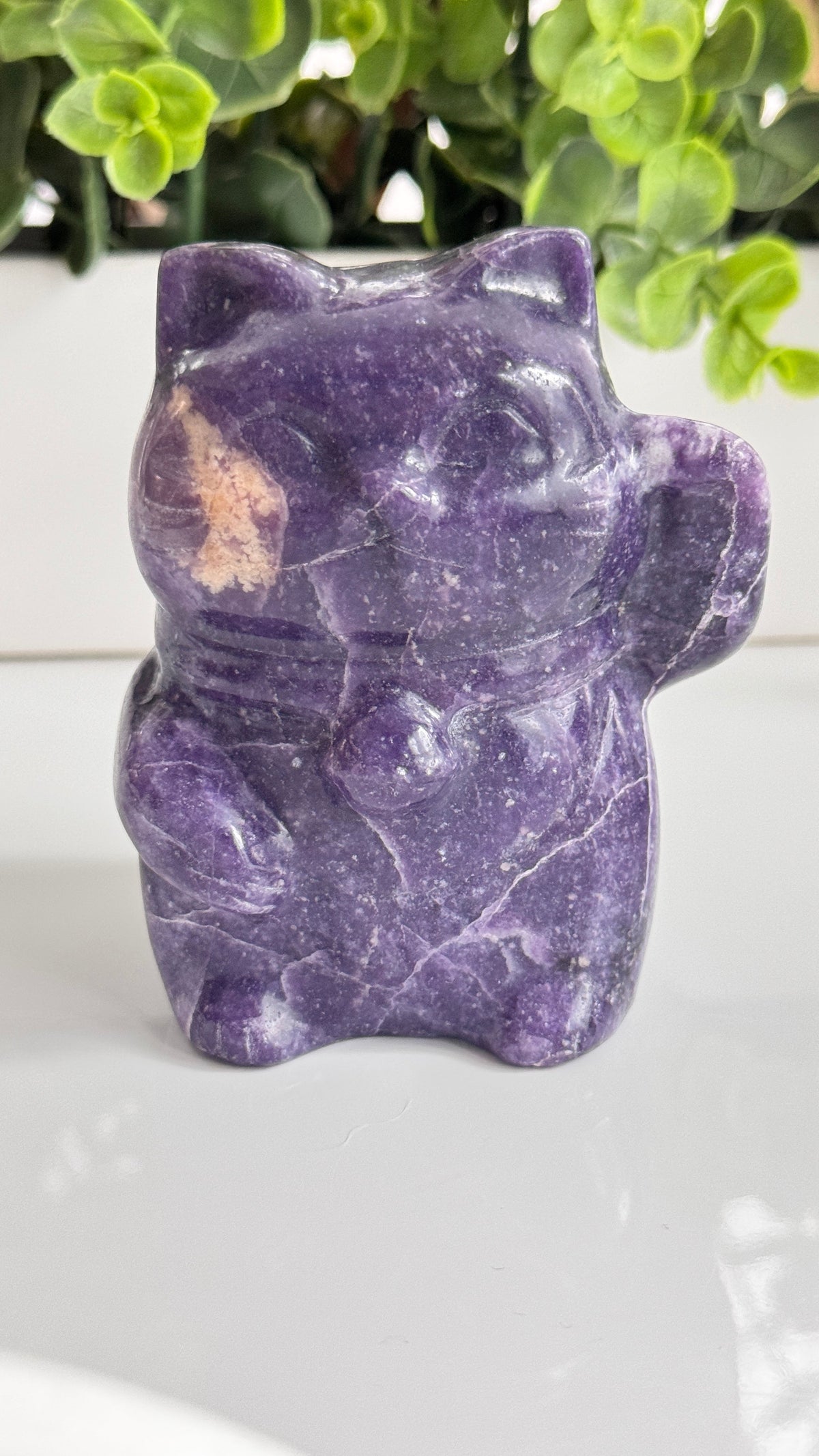 XL Lepidolite & Pink Petalite Lucky Cat | 4" Maneki Neko – Crystals
