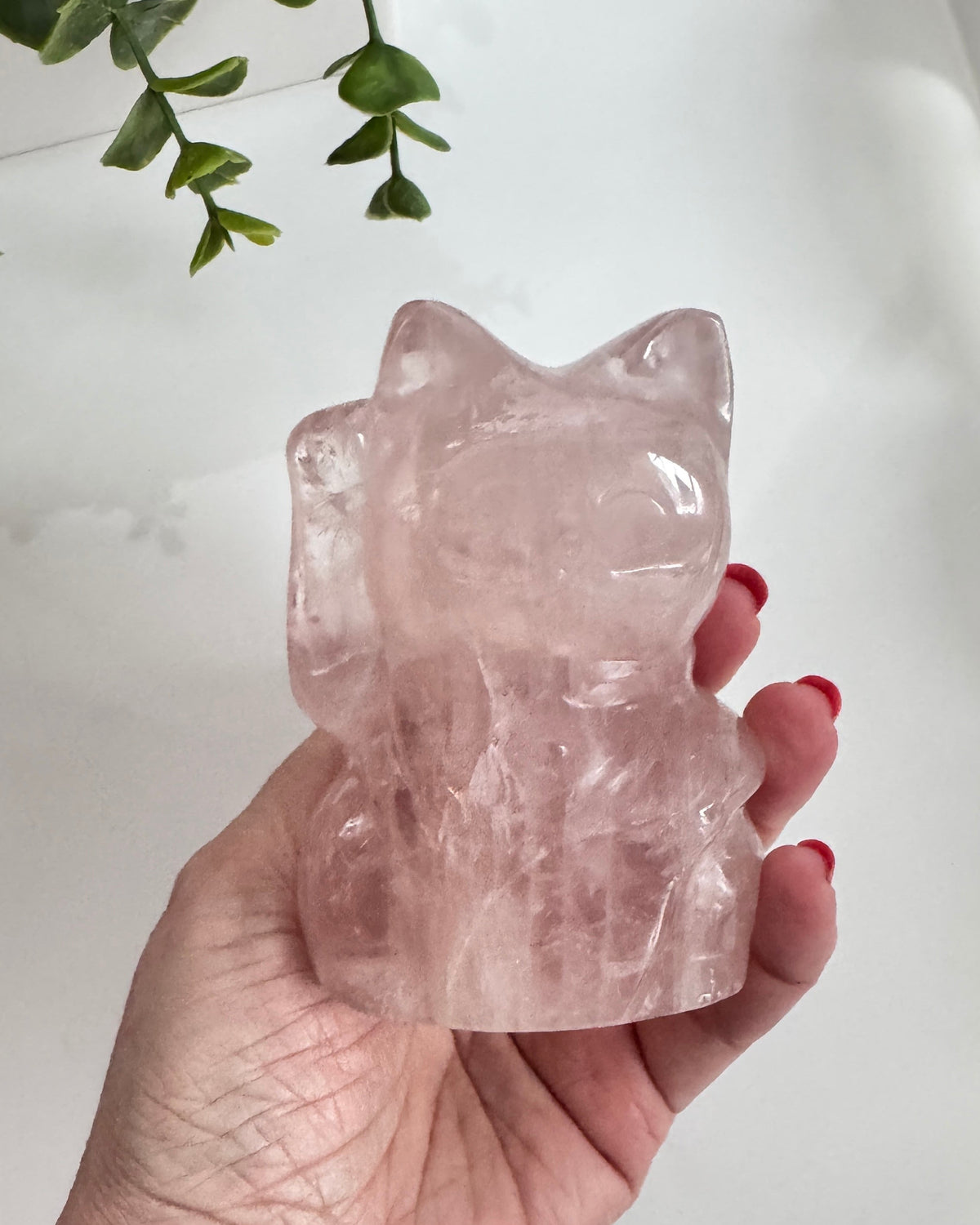 Rose Quartz Lucky Cat – XL 4" Maneki Neko Crystal Carving