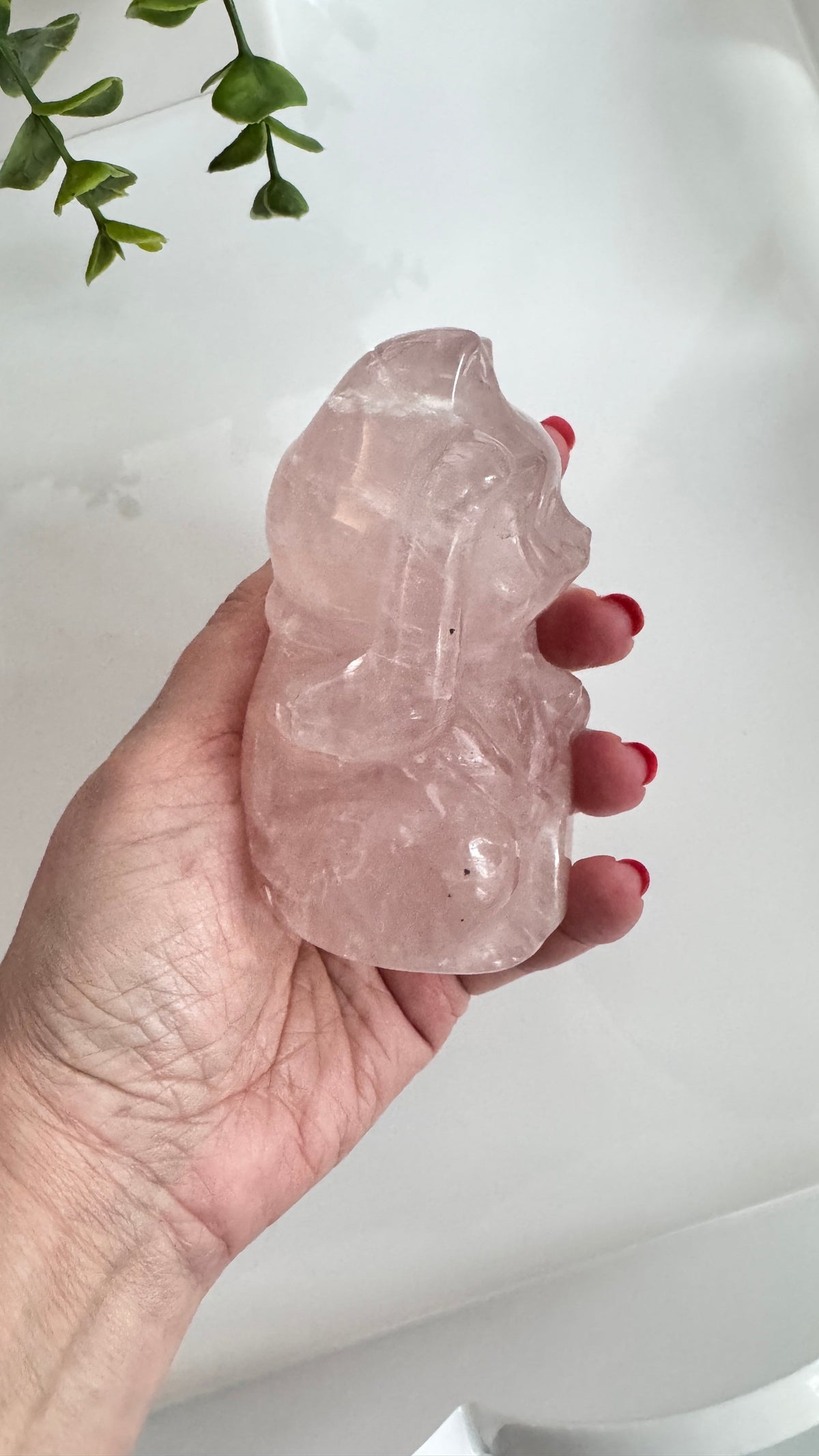 Rose Quartz Lucky Cat – XL 4" Maneki Neko Crystal Carving
