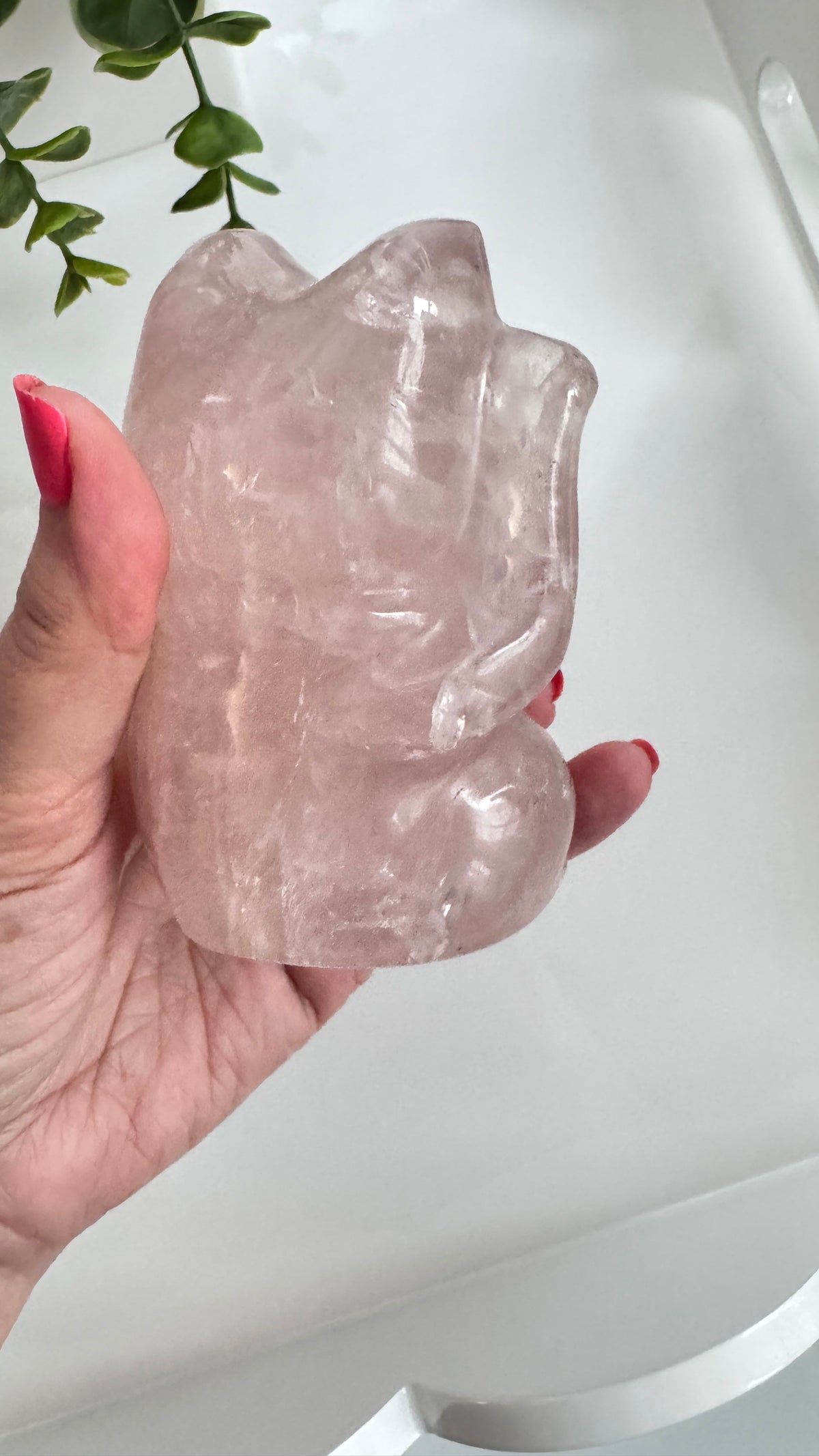 Rose Quartz Lucky Cat – XL 4" Maneki Neko Crystal Carving
