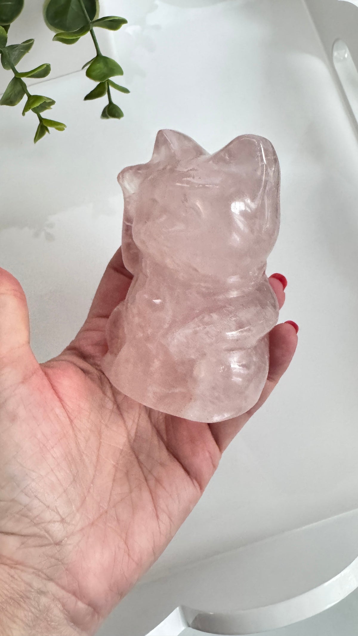 Rose Quartz Lucky Cat – XL 4" Maneki Neko Crystal Carving