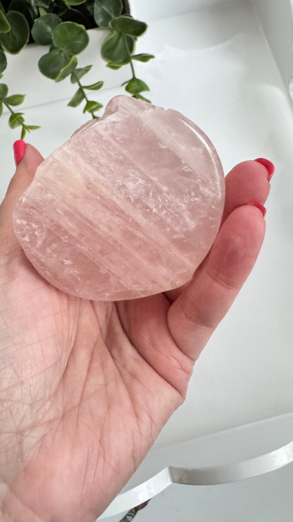 Rose Quartz Lucky Cat – XL 4" Maneki Neko Crystal Carving