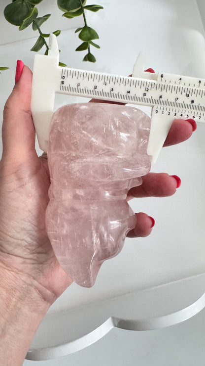 Rose Quartz Lucky Cat – XL 4" Maneki Neko Crystal Carving