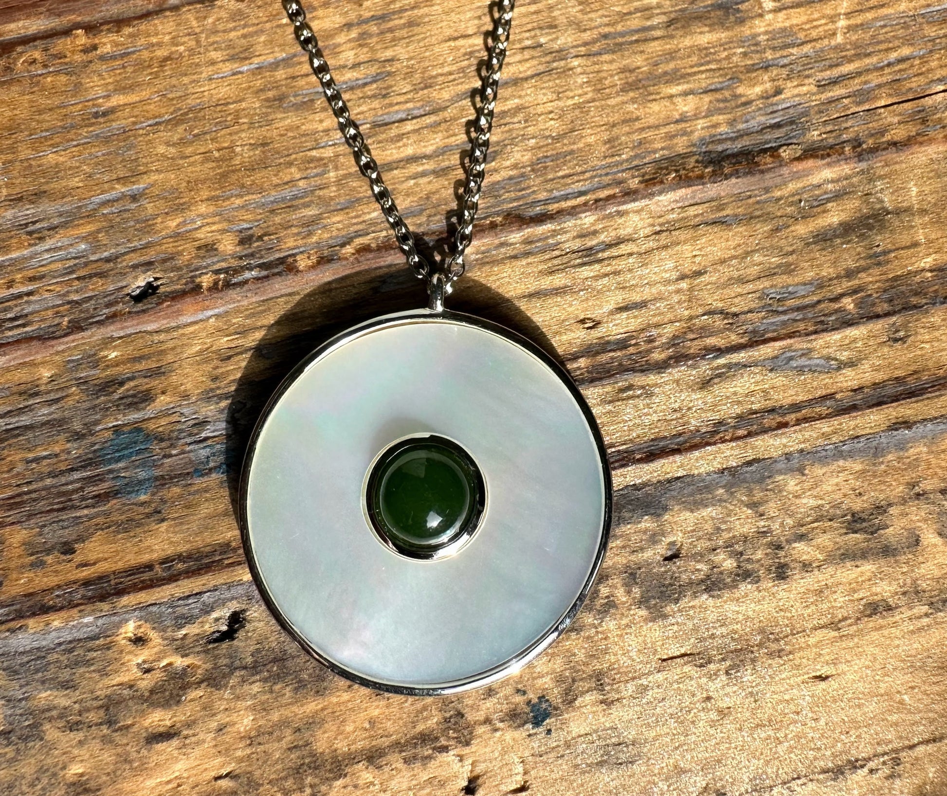 Canadian Jade and Mother of Pearl Pendant – Elegant Gemstone Jewelry –
