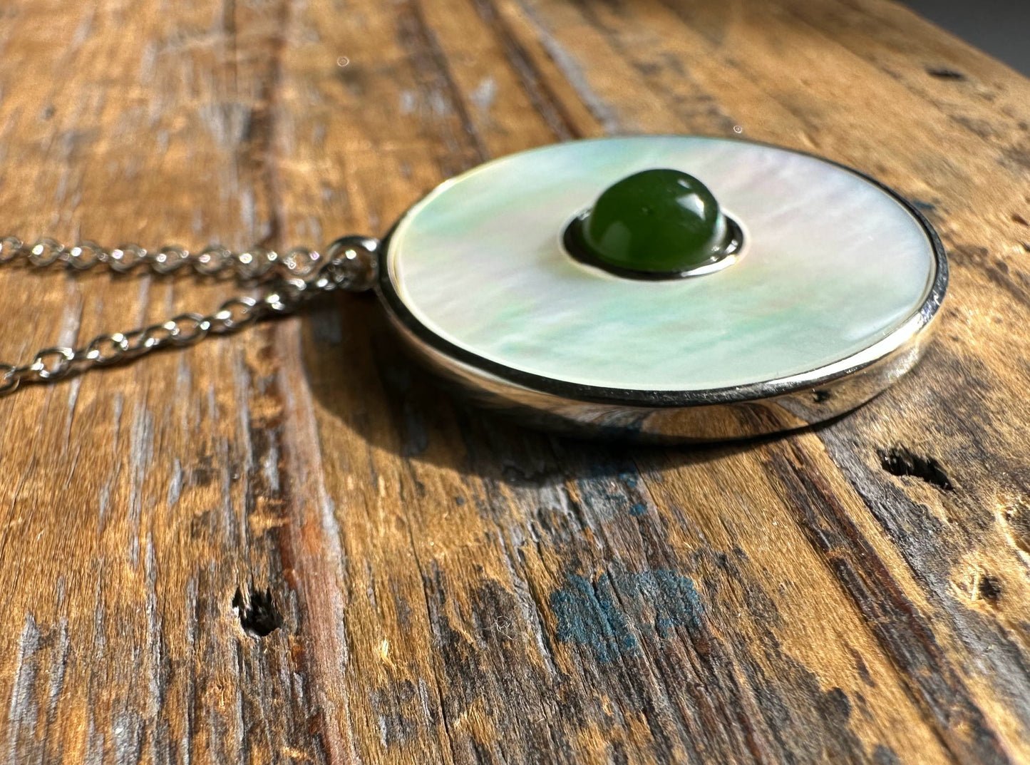 Canadian Jade and Mother of Pearl Pendant – Elegant Gemstone Jewelry –