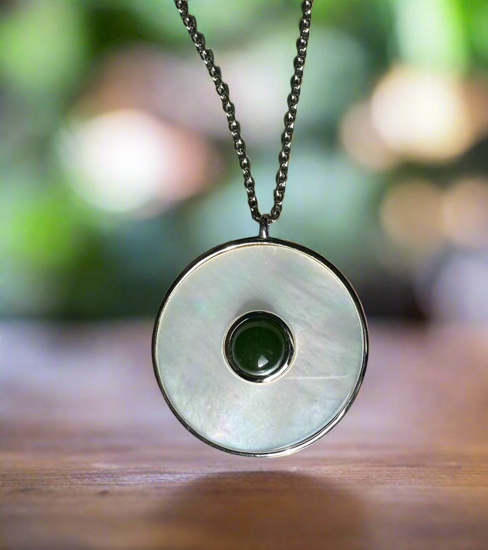 Canadian Jade and Mother of Pearl Pendant – Elegant Gemstone Jewelry –