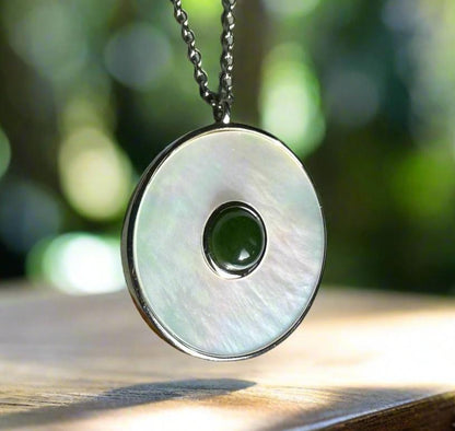 Canadian Jade and Mother of Pearl Pendant – Elegant Gemstone Jewelry –