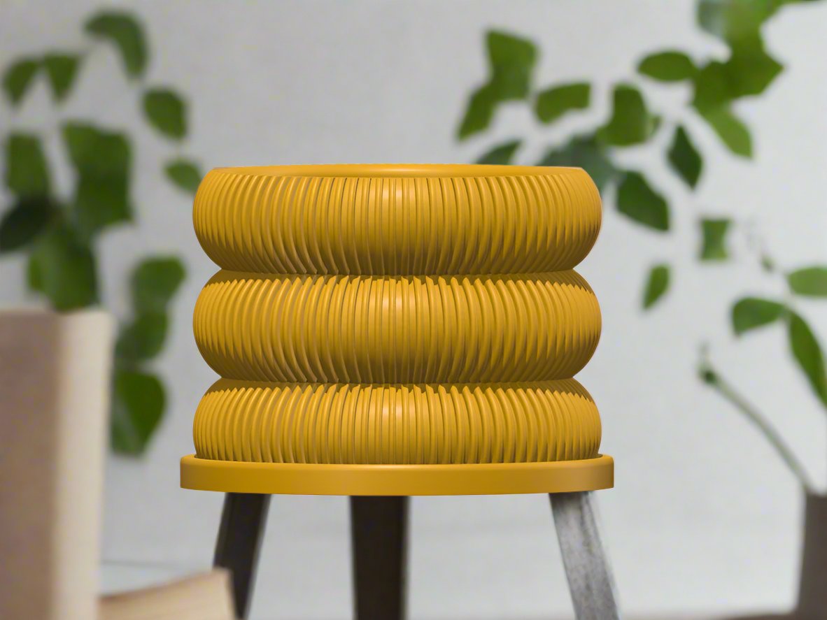 Ribbed Bubble Plant Pot With Drainage and Saucer – Planter