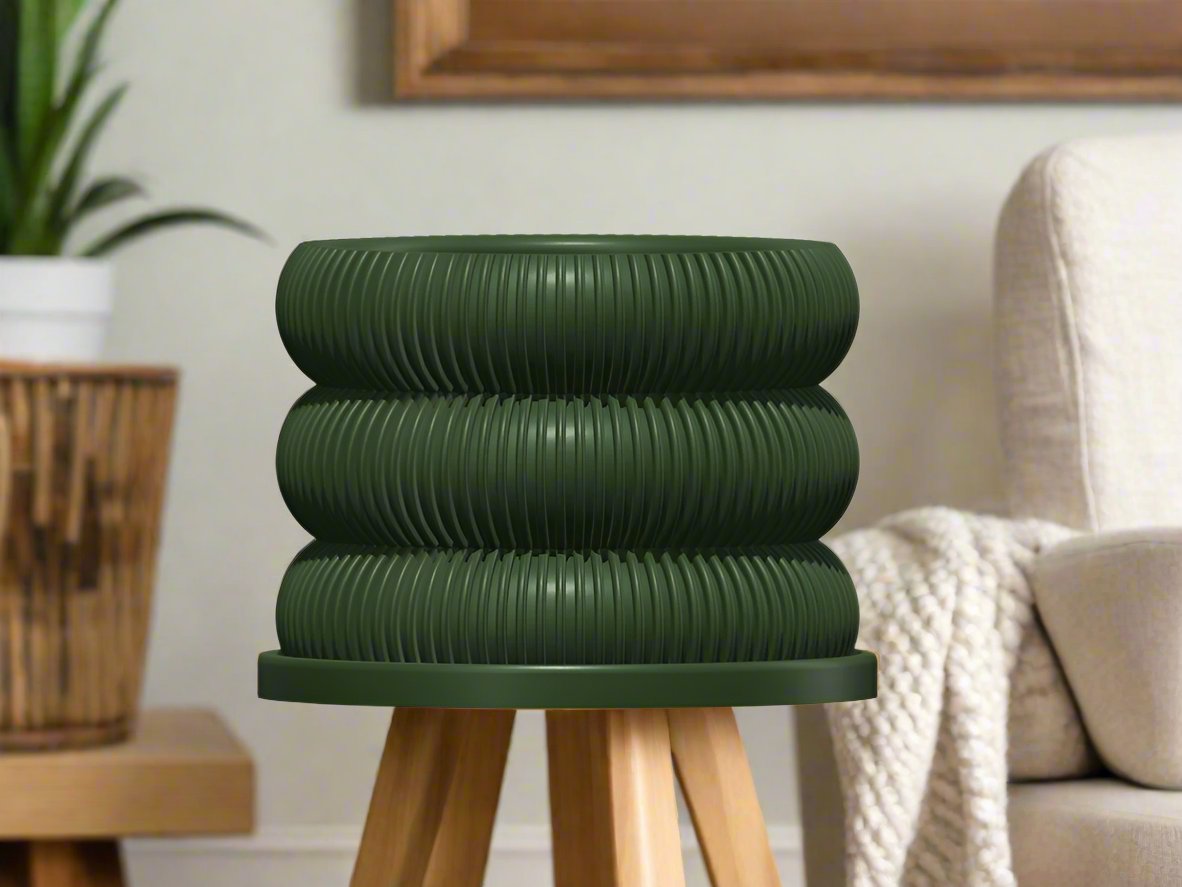 Ribbed Bubble Plant Pot With Drainage and Saucer – Planter