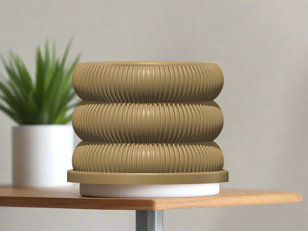 Ribbed Bubble Plant Pot With Drainage and Saucer – Planter