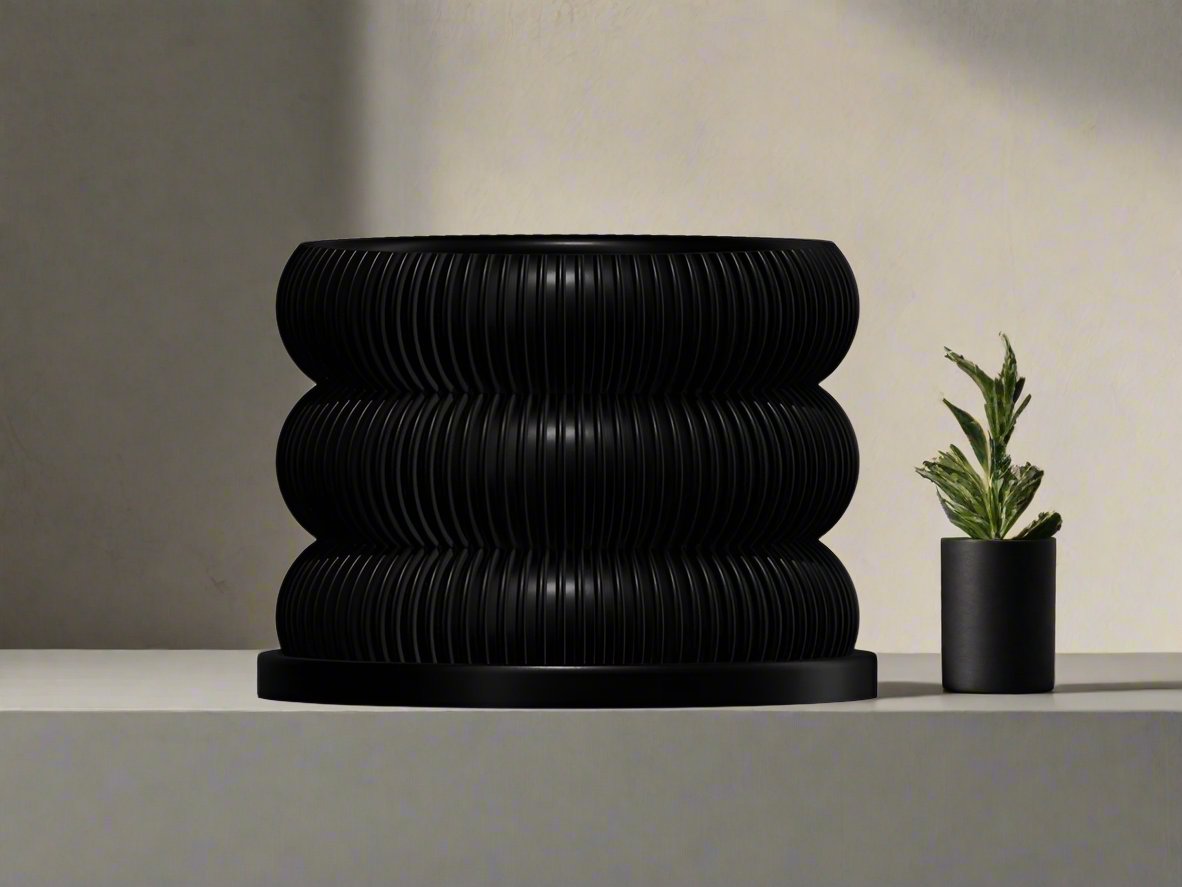 Ribbed Bubble Plant Pot With Drainage and Saucer – Planter