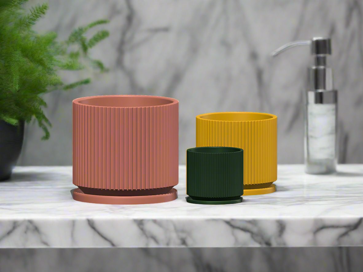 Mid-Century Ribbed Planter | 3D Printed Modern Plant Pot – Pots & Planters