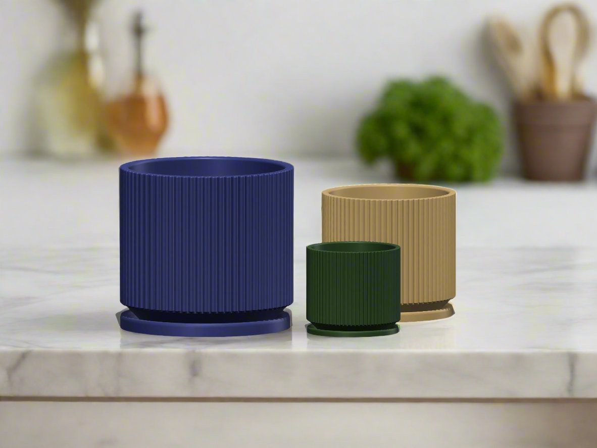 Mid-Century Ribbed Planter | 3D Printed Modern Plant Pot – Pots & Planters