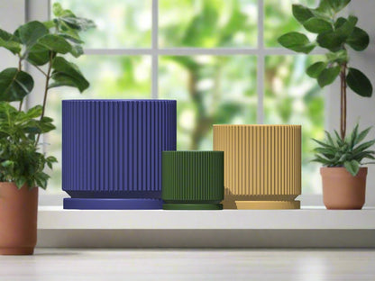 Mid-Century Ribbed Planter | 3D Printed Modern Plant Pot – Pots & Planters