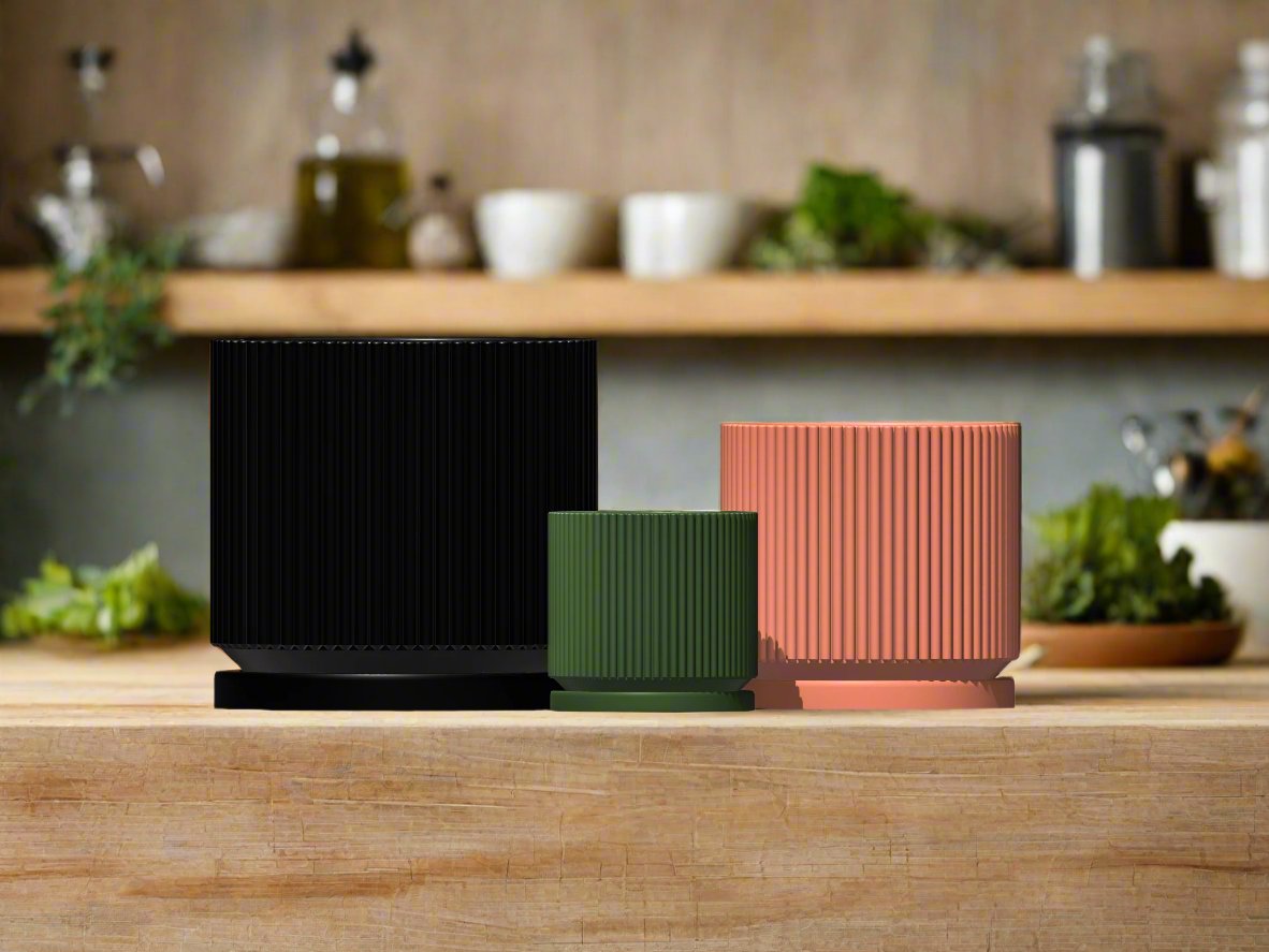 Mid-Century Ribbed Planter | 3D Printed Modern Plant Pot – Pots & Planters