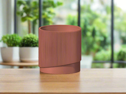 Mid-Century Ribbed Planter with Drainage | Modern 3D Printed Pot –