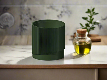 Mid-Century Ribbed Planter with Drainage | Modern 3D Printed Pot –