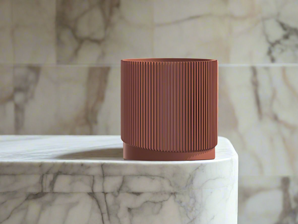 Mid-Century Ribbed Planter with Drainage | Modern 3D Printed Pot –