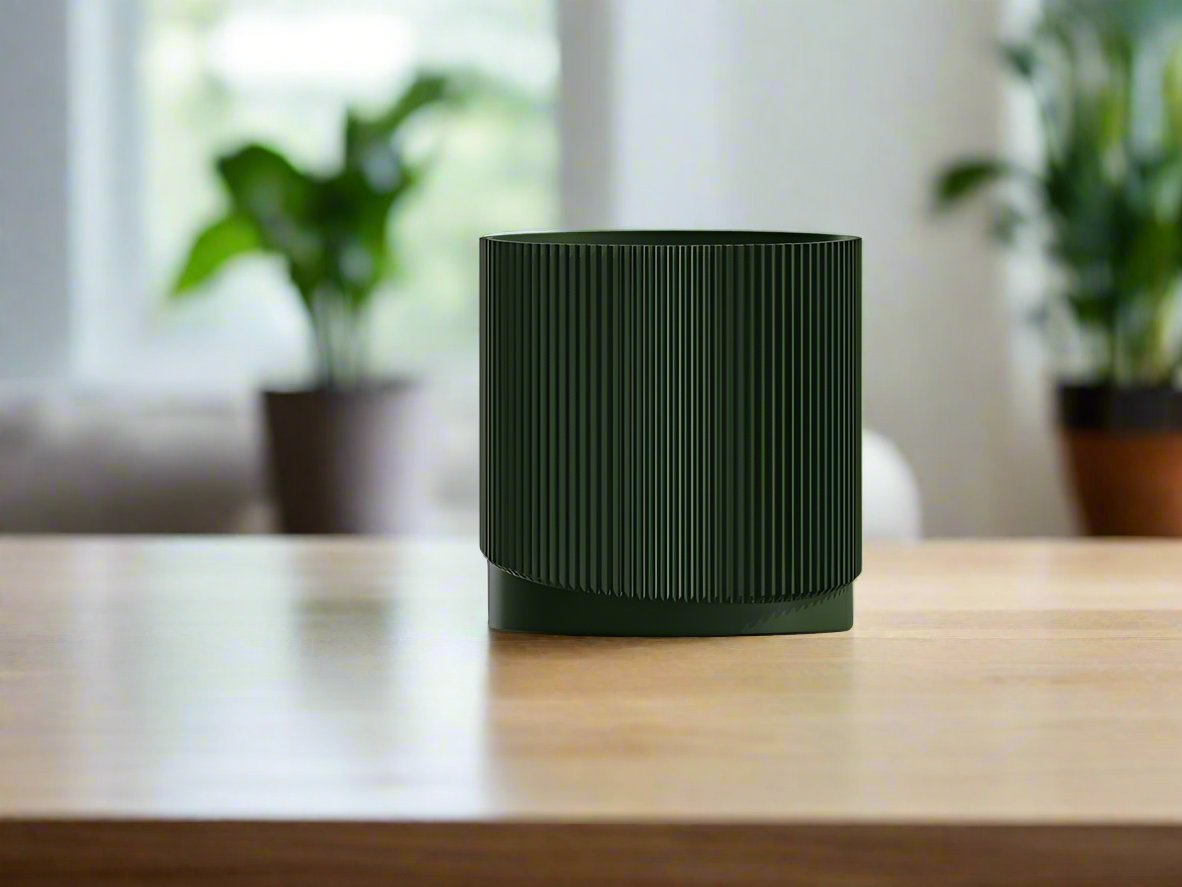 Mid-Century Ribbed Planter with Drainage | Modern 3D Printed Pot –