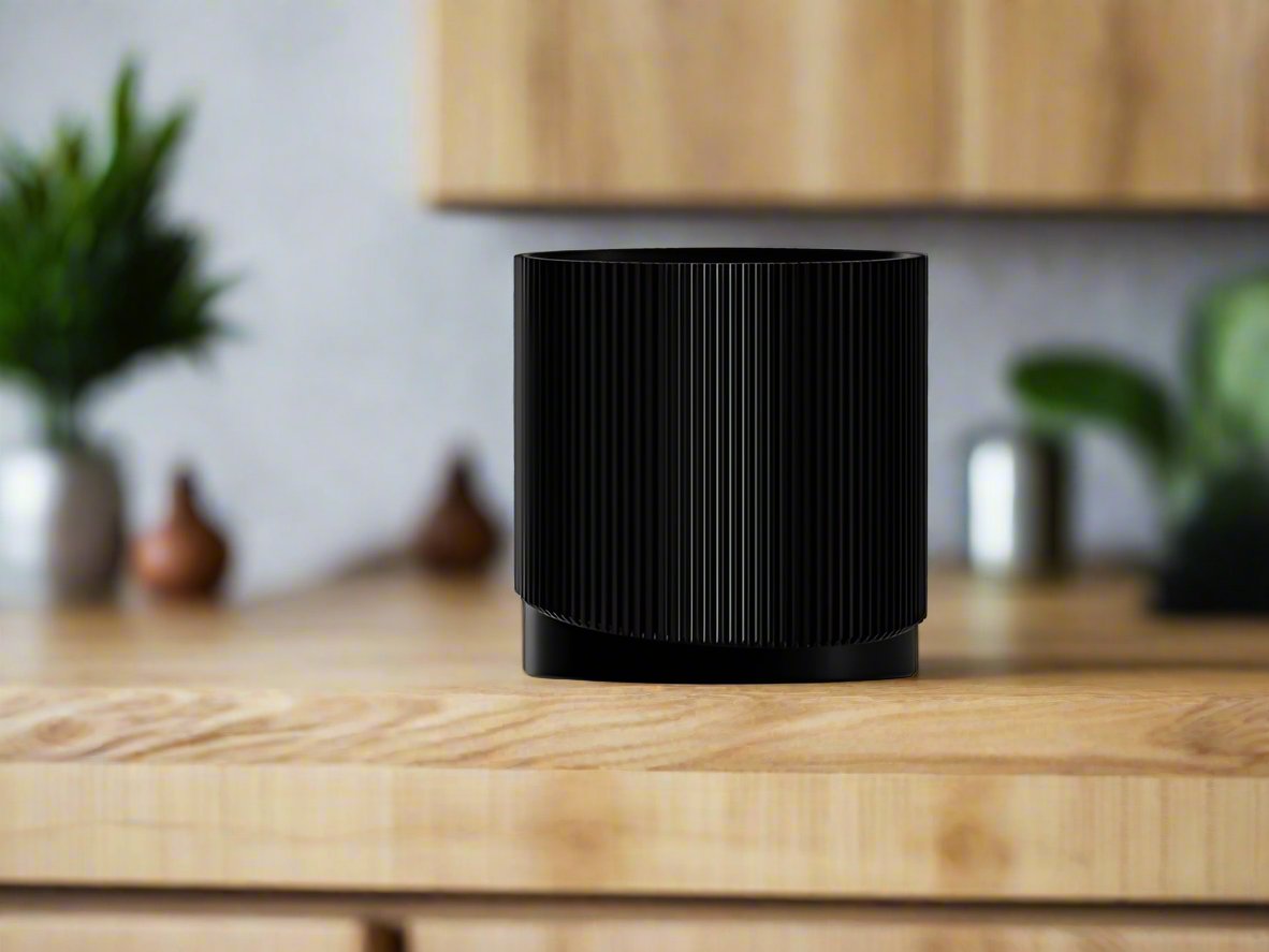 Mid-Century Ribbed Planter with Drainage | Modern 3D Printed Pot –